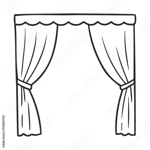 Black and white sketch of elegant curtains on window