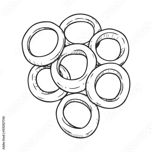 Hand-drawn stack of bagels in black and white sketch style