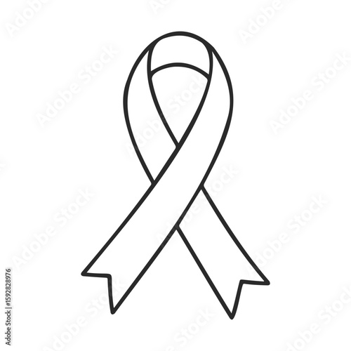 Simple outline of cancer awareness ribbon drawing in black and white
