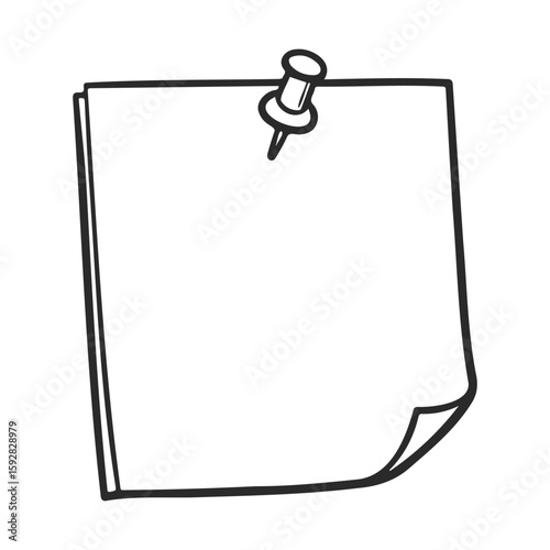 Blank sticky note with pin clipart on white background