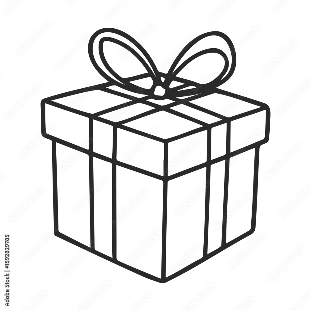 Obraz premium Black and white illustration of a gift box with ribbon and bow