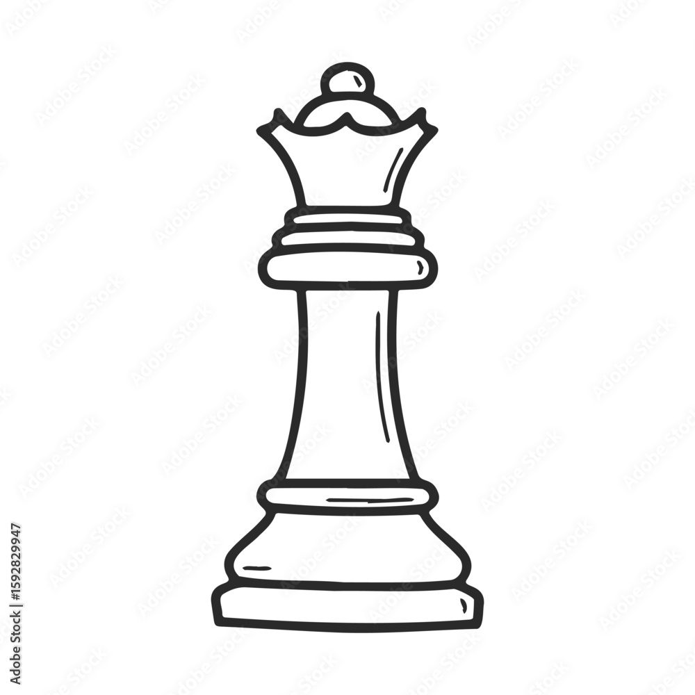 Fototapeta premium Hand-drawn chess queen piece illustration in black and white