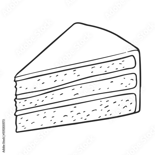 Simple black and white illustration of a slice of layered cake