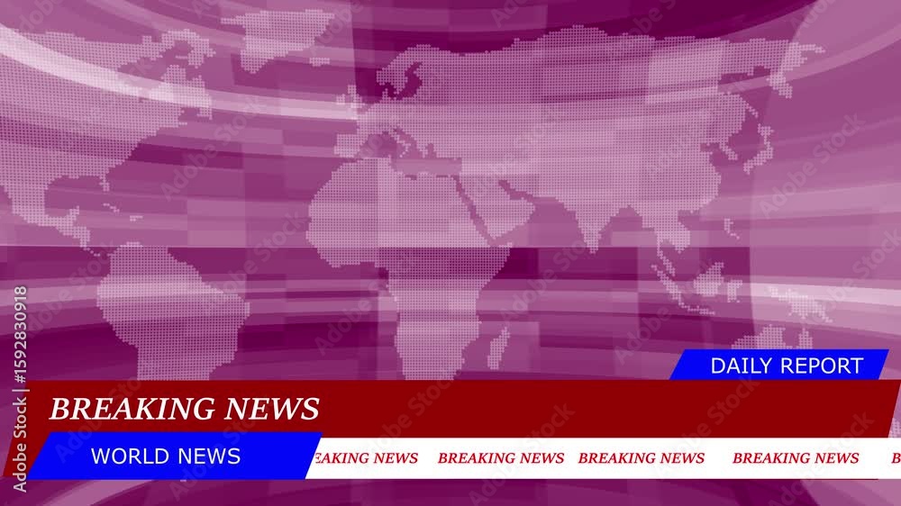 Professional news background with animated world map and breaking news ...