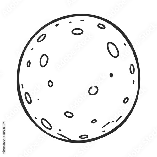 Monochrome cartoon moon with craters in circular orbit design