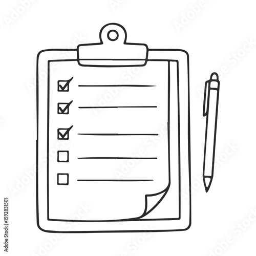 Checklist on clipboard with pen: organization and productivity icon