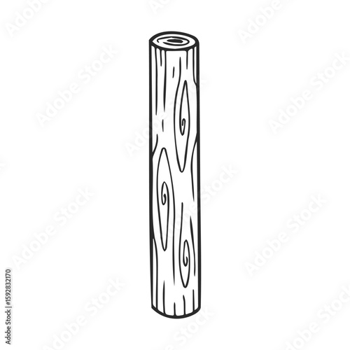 Black and white drawing of a wooden log with detailed texture