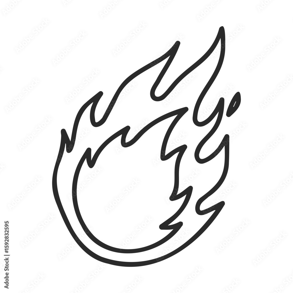 Obraz premium Black and white flaming meteor icon illustration on white background
