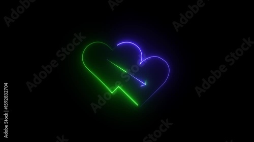 glowing outline of a heart. the design is minimalist and modern love . the heart symbolizes love affection icon on dark black background .Neon design elements. Futuristic glowing background.