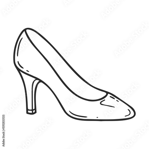 Simple black and white high heel shoe line drawing for fashion design