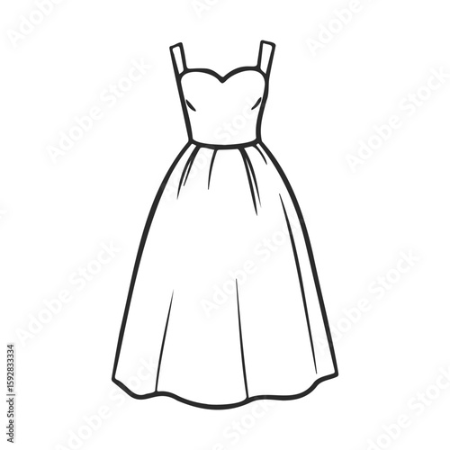 Elegant sleeveless dress drawing with sweetheart neckline and flared skirt