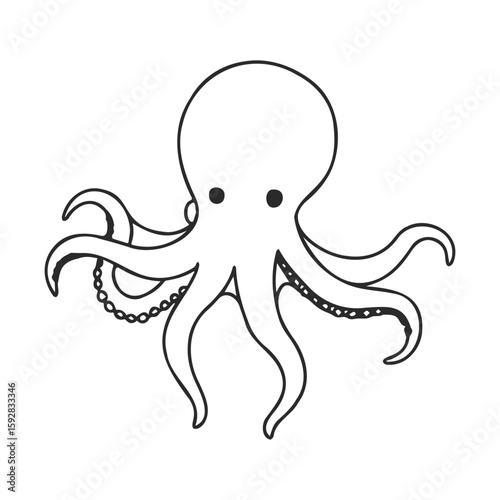 Simple black and white octopus line drawing with tentacles