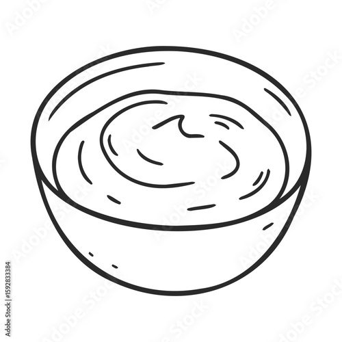 Hand-drawn yogurt bowl illustration in black and white line art style