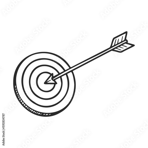 Hand-drawn arrow hitting target center illustration