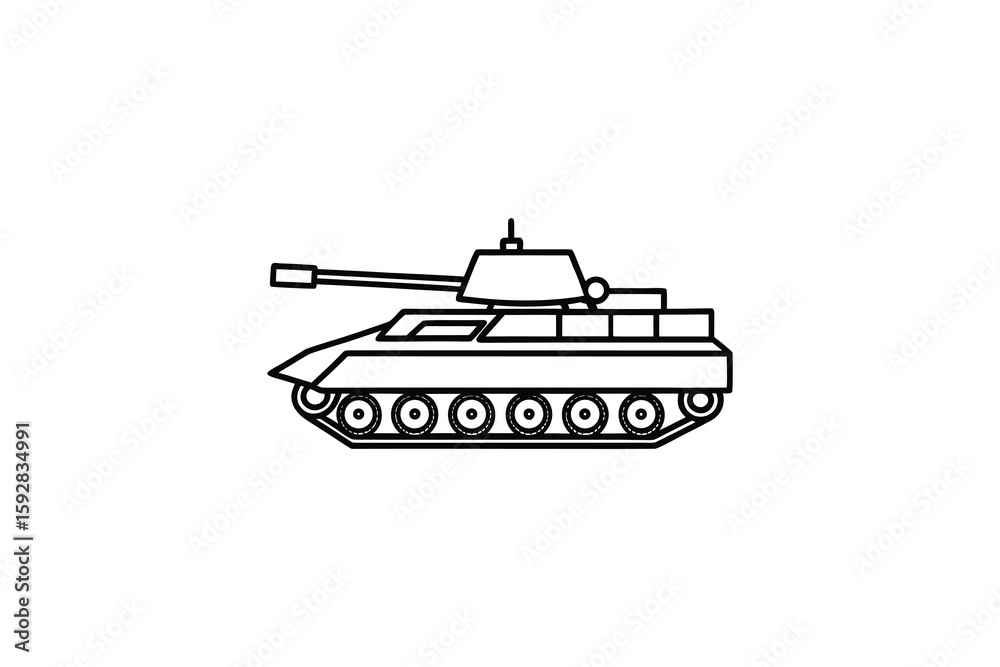 Obraz premium Simple Line Drawing Illustration of a Military Tank on a White Background Vehicle Design