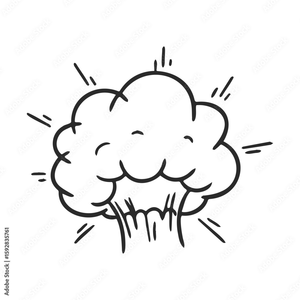 Fototapeta premium Broccoli cartoon drawing with vibrant lines in black and white style