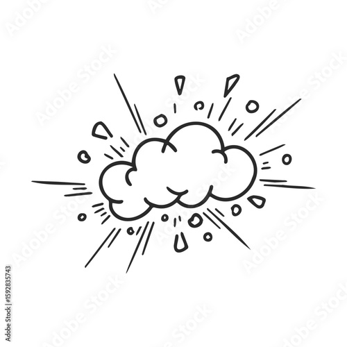 Hand-drawn exploding cloud with dynamic lines and symbols