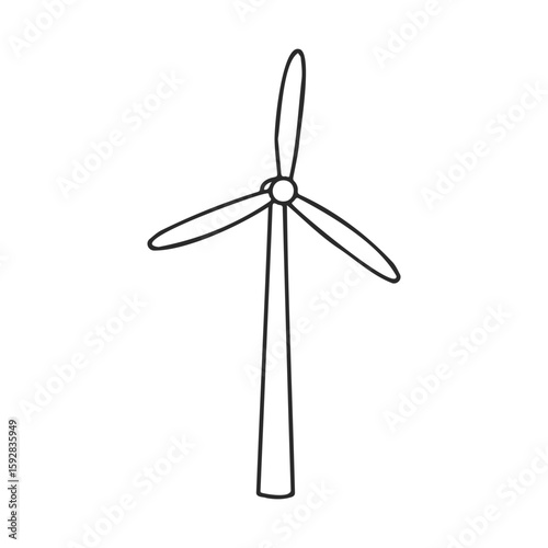 Simple wind turbine illustration with three blades on white background