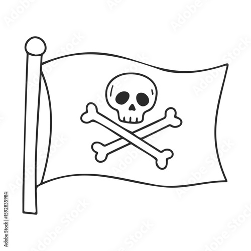 Black and white pirate flag with skull and crossbones illustration