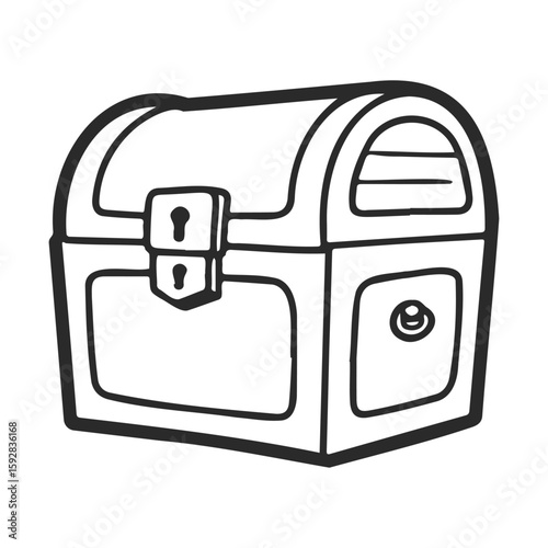 Hand-drawn treasure chest outline with lock and hinges