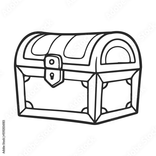 Black and white outline of a treasure chest with lock and arched lid