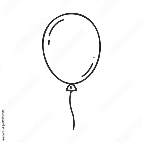 Simple black and white outline of a single balloon drawing on white background