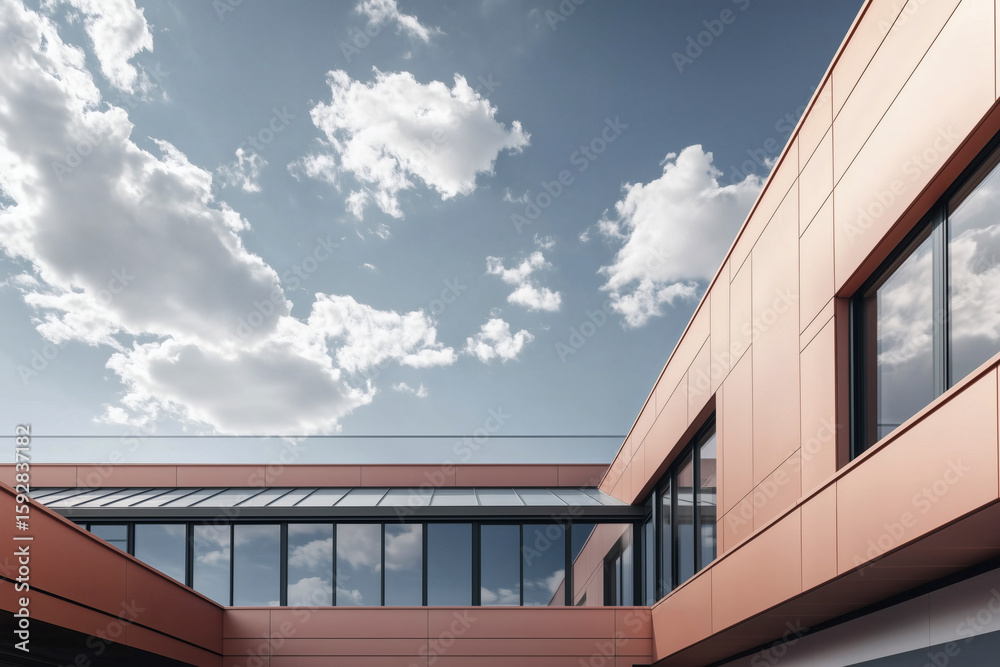 Fototapeta premium Modern building with salmon-colored facade.
