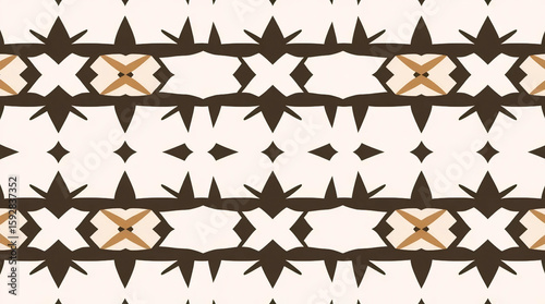 seamless tribal-style black and white pattern with bold symmetrical shapes, ideal for abstract ethnic and textile design