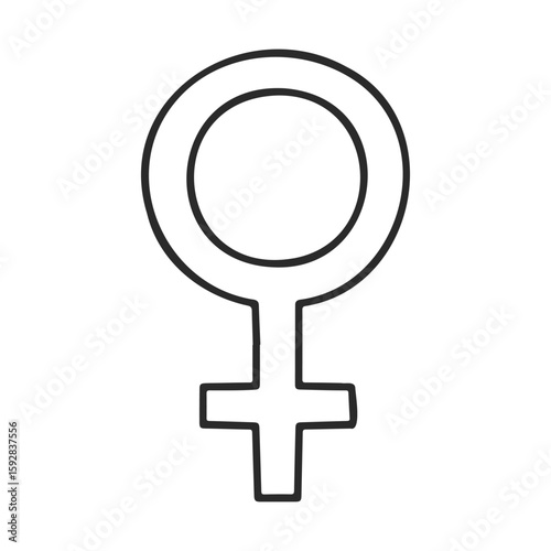Black and white female gender symbol illustration on white background