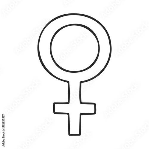 Feminine gender symbol in black outline on white background