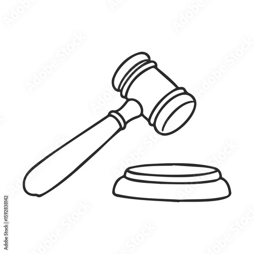 Black and white illustration of judge's gavel on sound block