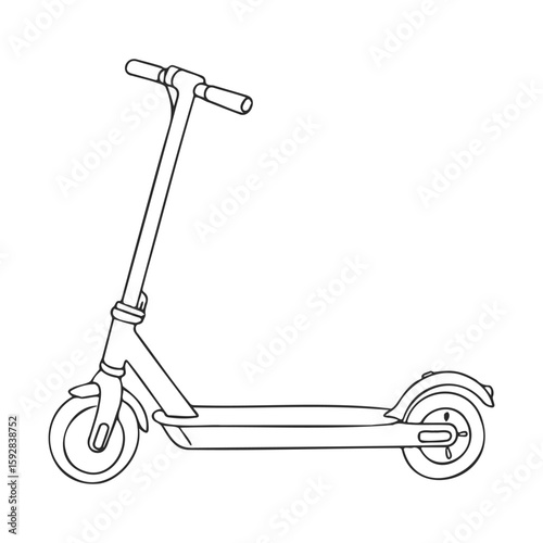 Outline drawing of a kick scooter with simple design and minimalist lines