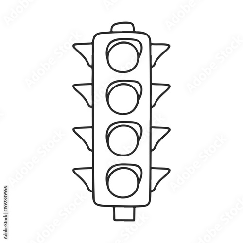 Hand-drawn black and white traffic light illustration with four circular lights