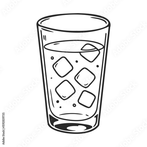 Line art of a glass of water with ice cubes