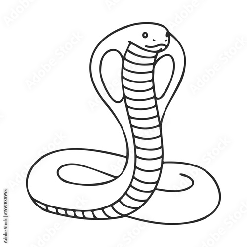 Black and white outline drawing of a cobra with raised hood