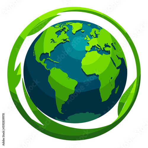 Eco Globe Pictogram with Green Accents in Flat Vector Style