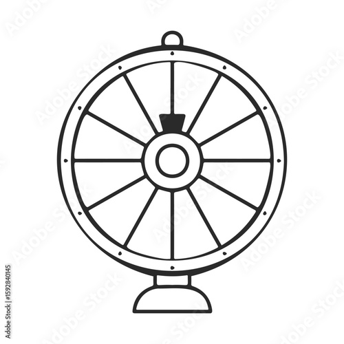 Outline of circular wheel of fortune with arrow on stand