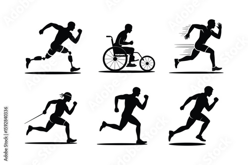 Diverse runners in motion silhouette running