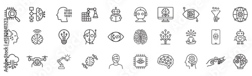 Artificial Intelligence Concept Icons Collection Set. AI Icon Set