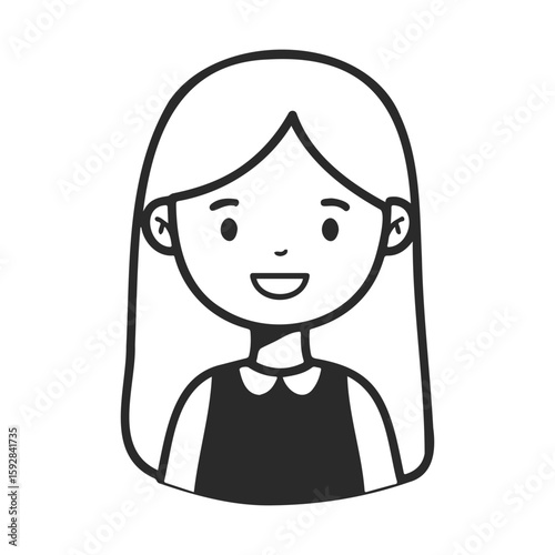 Smiling female child cartoon illustration with long hair and collar