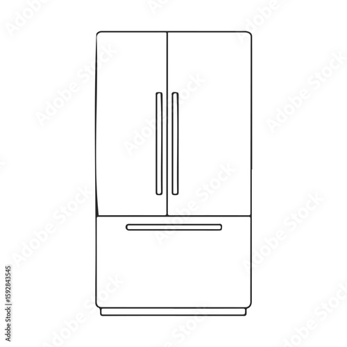 Minimalist line art of a french door refrigerator with bottom freezer