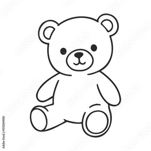 Cute teddy bear drawing: simple black outline on white background