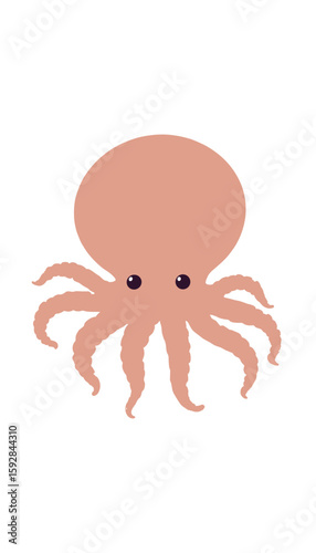 Cute cartoon illustration of an octopus on white background, colorful vector design with copy space