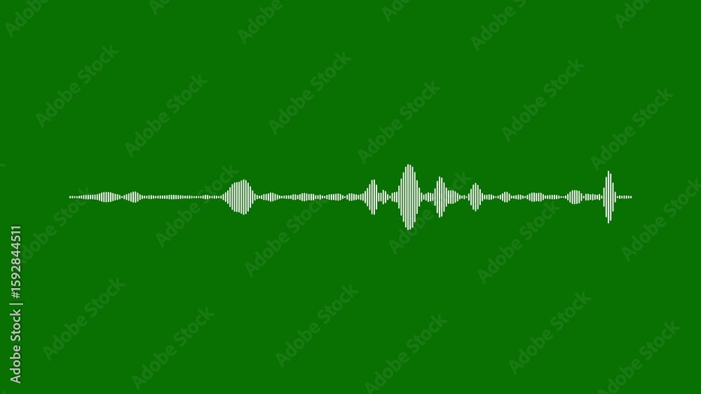 White audio waveform on green screen. Seamless 4K animation of digital sound spectrum for chromakey music overlays, podcast videos, and DJ visualizer intros.