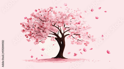 Beautiful Cherry Blossom Tree in Spring, Floral Blooms Showcase