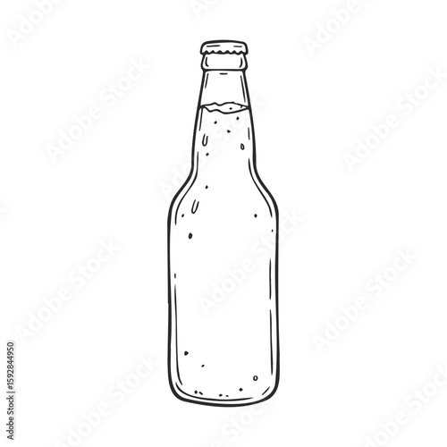 Hand-drawn outline of a glass bottle with cap on white background