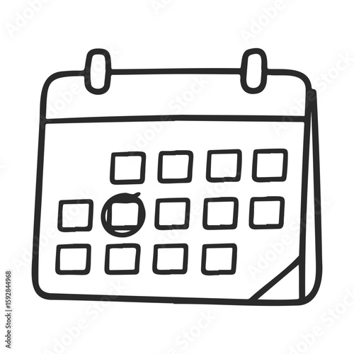 Hand-drawn black and white calendar illustration with circled date