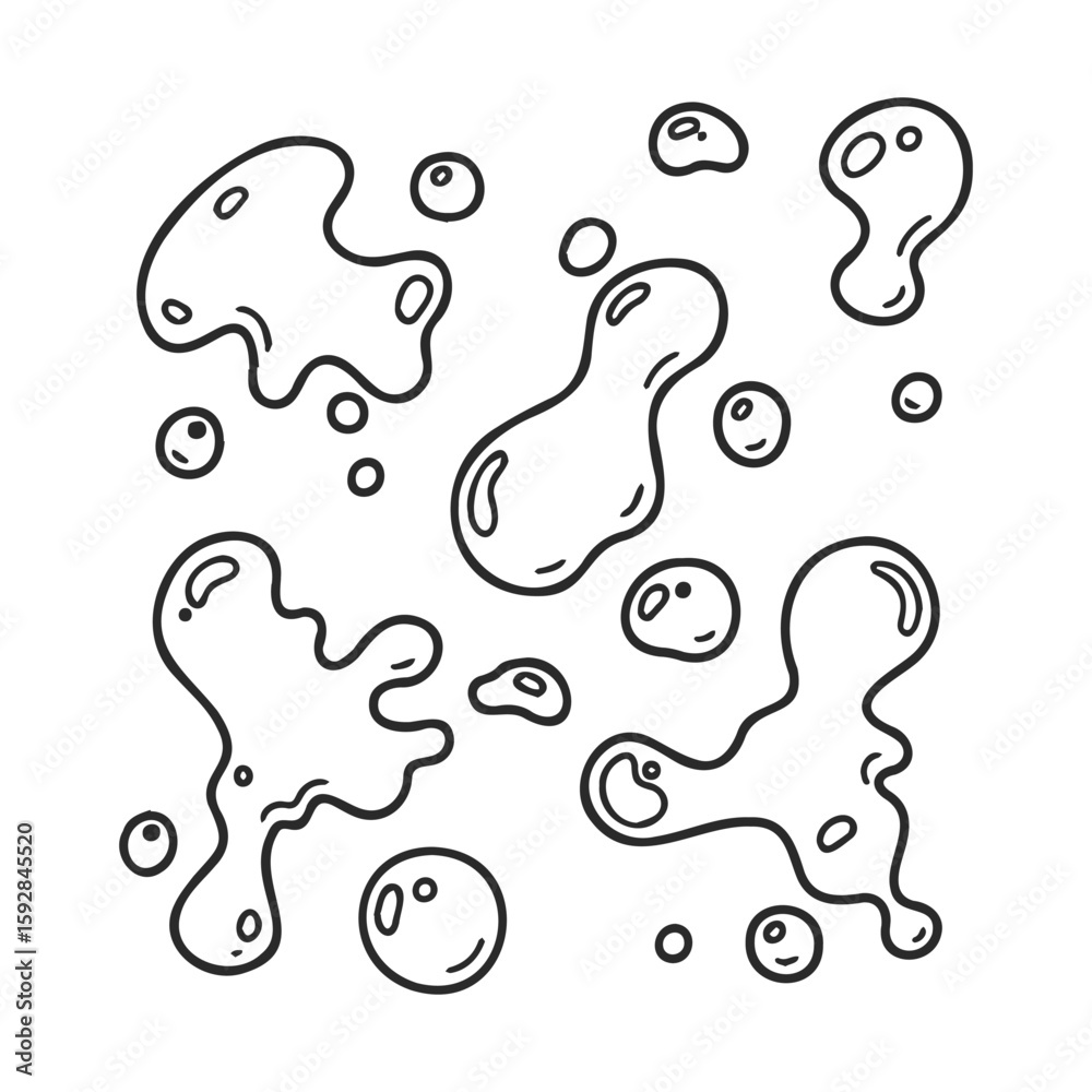 Fototapeta premium Abstract black and white liquid blob pattern with drops