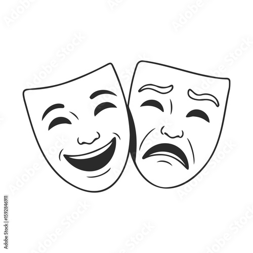 Classic comedy and tragedy theater masks symbolizing emotions