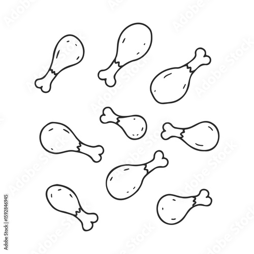 Black and white chicken drumstick doodle pattern illustration